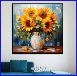 ORIGINAL Oil PAINTING on Canvas Sunflowers Textured Art 12x12 in Custom Order
