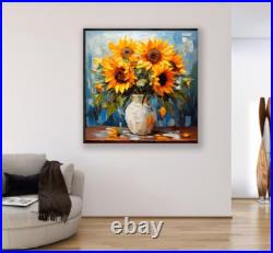 ORIGINAL Oil PAINTING on Canvas Sunflowers Textured Art 12x12 in Custom Order