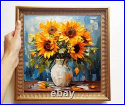 ORIGINAL Oil PAINTING on Canvas Sunflowers Textured Art 12x12 in Custom Order