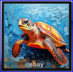 ORIGINAL Oil PAINTING on Canvas Turtle Textured Art 12x12 in Custom Order