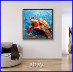 ORIGINAL Oil PAINTING on Canvas Turtle Textured Art 12x12 in Custom Order