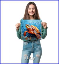 ORIGINAL Oil PAINTING on Canvas Turtle Textured Art 12x12 in Custom Order