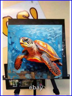 ORIGINAL Oil PAINTING on Canvas Turtle Textured Art 12x12 in Custom Order