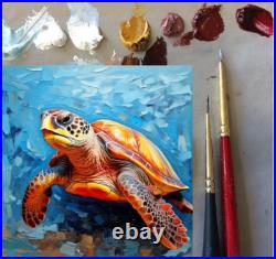 ORIGINAL Oil PAINTING on Canvas Turtle Textured Art 12x12 in Custom Order