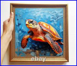 ORIGINAL Oil PAINTING on Canvas Turtle Textured Art 12x12 in Custom Order