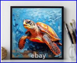ORIGINAL Oil PAINTING on Canvas Turtle Textured Art 12x12 in Custom Order