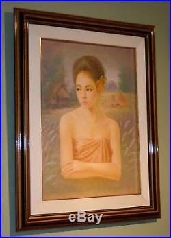 ORIGINAL Oil on Canvas Portrait of Thai Woman. Framed Painting