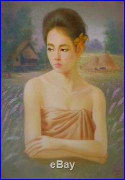 ORIGINAL Oil on Canvas Portrait of Thai Woman. Framed Painting