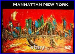 ORIGINAL PAINTING NYC LANDSCAPE FINE ART ON CANVAS Abstract SIGNED