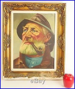 ORIGINAL PORTRAIT OF OLD FISHERMAN Framed Oil on canvas Signed UNIQUE ART DECOR