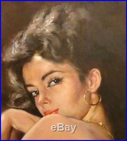 ORIGINAL Pal Fried Painting OIL on CANVAS c1960 FRAMED 31x37 stunning brunette