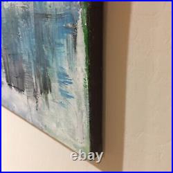 ORIGINAL Ron Floyd Large Abstract Cityscape Blue Acrylic Paint 30x40 New