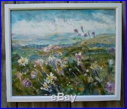 ORIGINAL SIGNED IMPRESSIONIST Oxeye Daisies Wensleydale OIL PAINTING CANVAS