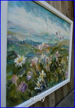 ORIGINAL SIGNED IMPRESSIONIST Oxeye Daisies Wensleydale OIL PAINTING CANVAS