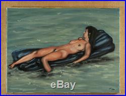 ORIGINAL Signed Handmade Oil painting on canvas. 23x17''. Figure female beach