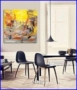ORIGINAL Square Yellow Painting, modern Abstract, Acrylic on Canvas, ART'HEAT