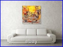 ORIGINAL Square Yellow Painting, modern Abstract, Acrylic on Canvas, ART'HEAT