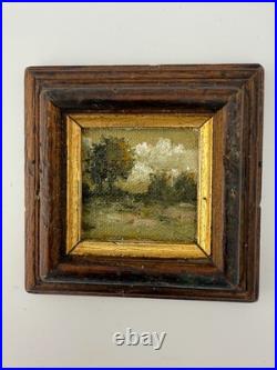 ORIGINAL landscape mini painting in handmade vintage style ornate frame