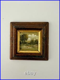 ORIGINAL landscape mini painting in handmade vintage style ornate frame