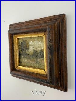 ORIGINAL landscape mini painting in handmade vintage style ornate frame