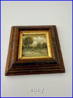 ORIGINAL landscape mini painting in handmade vintage style ornate frame