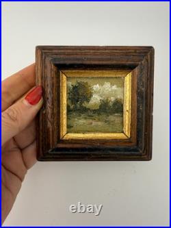 ORIGINAL landscape mini painting in handmade vintage style ornate frame