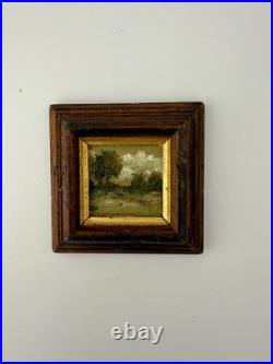 ORIGINAL landscape mini painting in handmade vintage style ornate frame