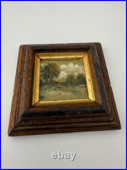ORIGINAL landscape mini painting in handmade vintage style ornate frame