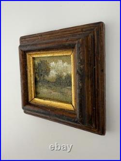 ORIGINAL landscape mini painting in handmade vintage style ornate frame