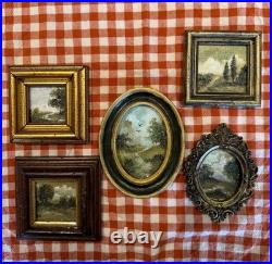 ORIGINAL landscape mini painting in handmade vintage style ornate frame