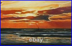 Ocean sunset, Original Artwork oil painting on stretch canvas, seascape 16''x20