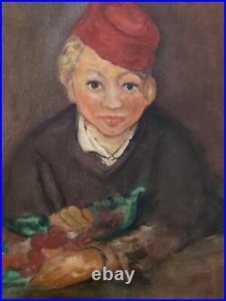 Oil On Canvas Painting The Boy With Cherries After Edouard Manet By Patricia