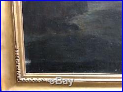 Oil On Canvas Ship At Sea. Antique Early 1800s