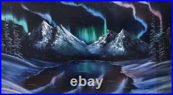 Oil Painting 20x36 Northern Lights, Aurora Borealis, Winter Mountain Lake