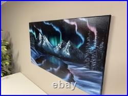 Oil Painting 20x36 Northern Lights, Aurora Borealis, Winter Mountain Lake