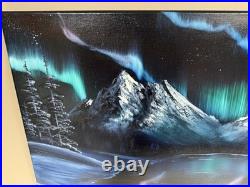Oil Painting 20x36 Northern Lights, Aurora Borealis, Winter Mountain Lake