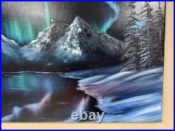 Oil Painting 20x36 Northern Lights, Aurora Borealis, Winter Mountain Lake