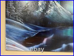 Oil Painting 20x36 Northern Lights, Aurora Borealis, Winter Mountain Lake