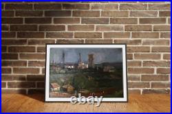 Oil Painting City View Unknown Artist Unframed Original Home Decor Art nAAA2084