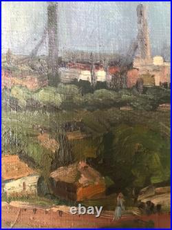Oil Painting City View Unknown Artist Unframed Original Home Decor Art nAAA2084