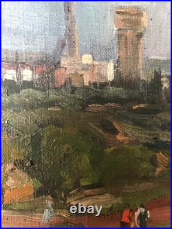 Oil Painting City View Unknown Artist Unframed Original Home Decor Art nAAA2084