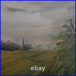 Oil Painting Farm Field Silos Tower Landscape Original Art Framed Signed Mkravt