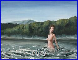 Oil Painting Nude River Water Woman Landscape Figure Art