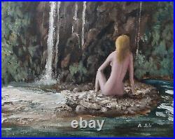 Oil Painting Nude by Waterfall Woman Landscape Figure Art