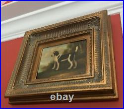 Oil Painting On Canvas, DOG BEAGLE ANIMAL BLACK/WHITE, Gold Frame, 20 X 18