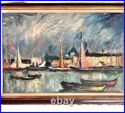 Oil Painting On Canvas Of A Harbor Scene