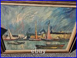 Oil Painting On Canvas Of A Harbor Scene