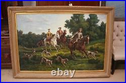 Oil Painting of Fox Hunt Scene Framed 5'x7' artist signed Wiliamson
