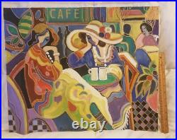 Oil Painting of Two Women at Cafe by Panov 21.5x18.5