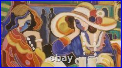 Oil Painting of Two Women at Cafe by Panov 21.5x18.5